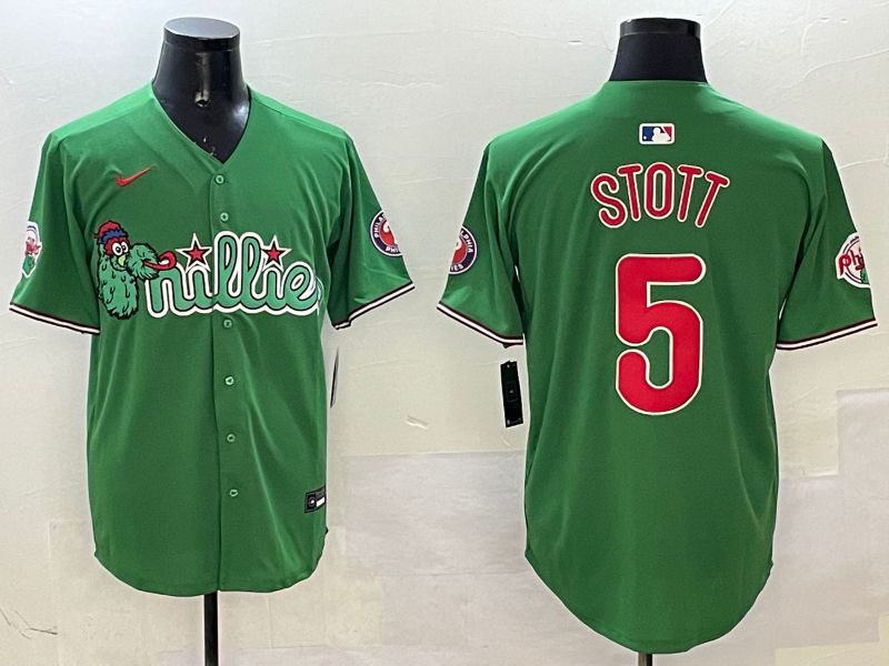 Men Philadelphia Phillies #5 Stott Green Three generations Joint Name Game 2025 Nike MLB Jersey style 1->philadelphia phillies->MLB Jersey